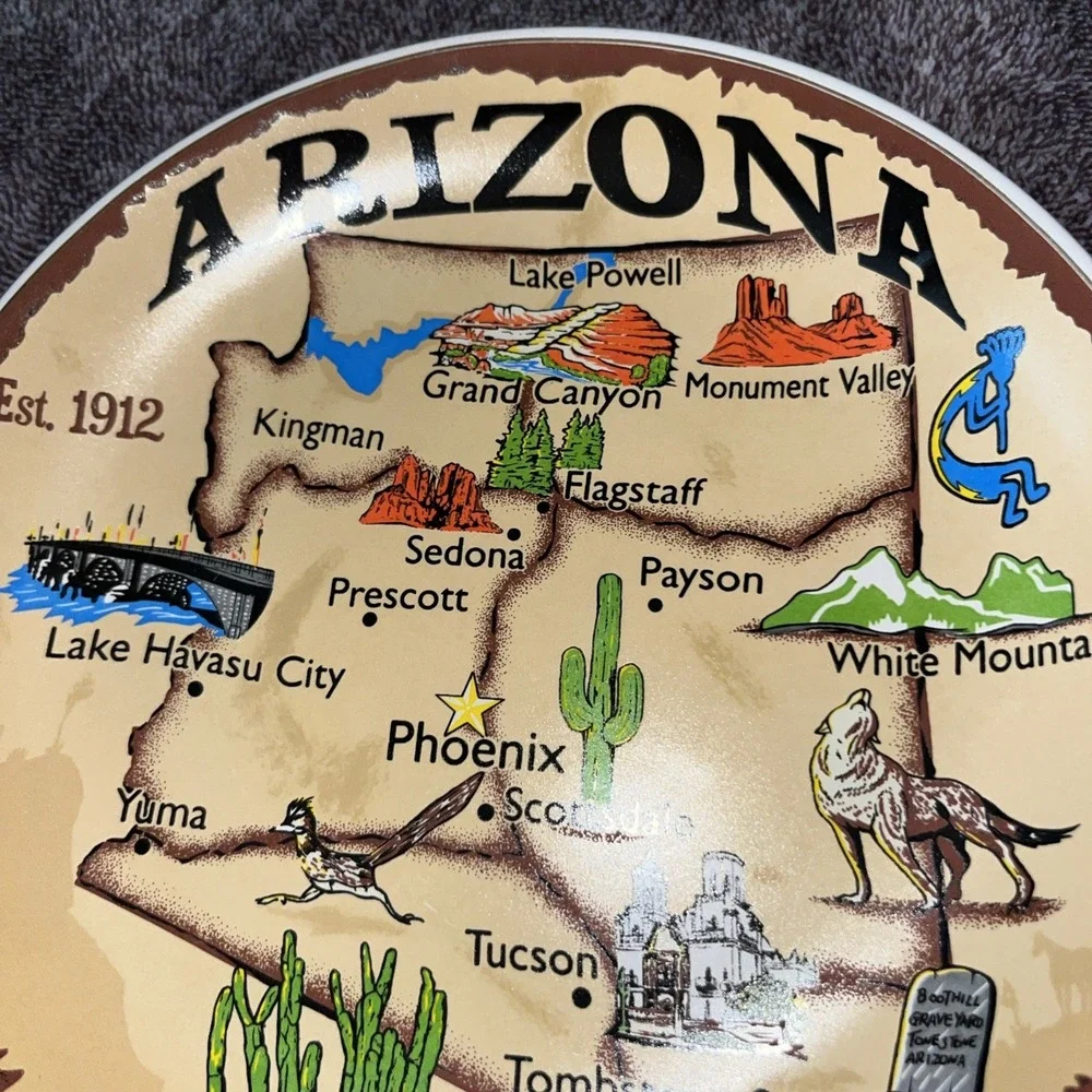 SSI Arizona State Map Collectible Plate Wall Hanging 7.5x7.5